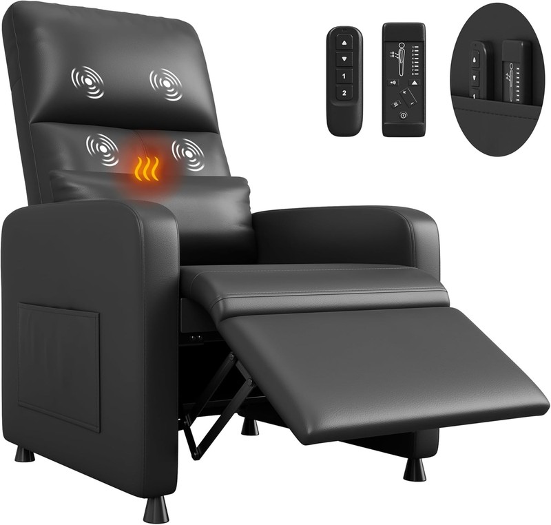 Power Recliner Chair with Massage & Heat,PU Leather with USB Port & Side Pockets gallery