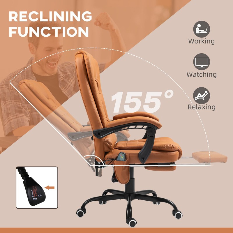 High Back Massage Office Chair with Lumbar Support and Footrest, Light Brown gallery
