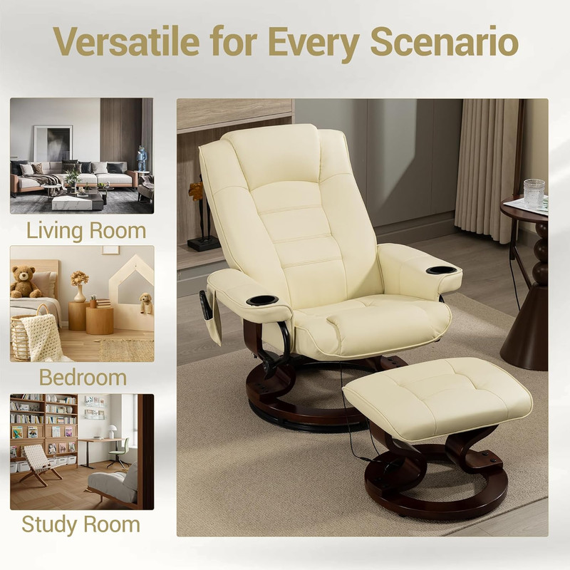 Heated Massage Recliner Chair with Ottoman, PU Leather Lounge Chair with Footres gallery