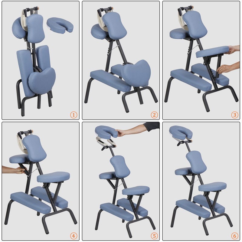 Portable Massage Chair with Carry Bag Pu Leather Tattoo Chair Lightweight Blue gallery