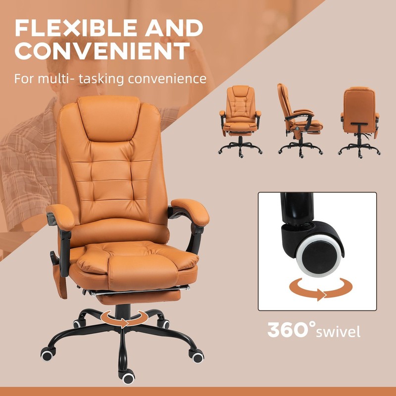 High Back Massage Office Chair with Lumbar Support and Footrest, Light Brown gallery