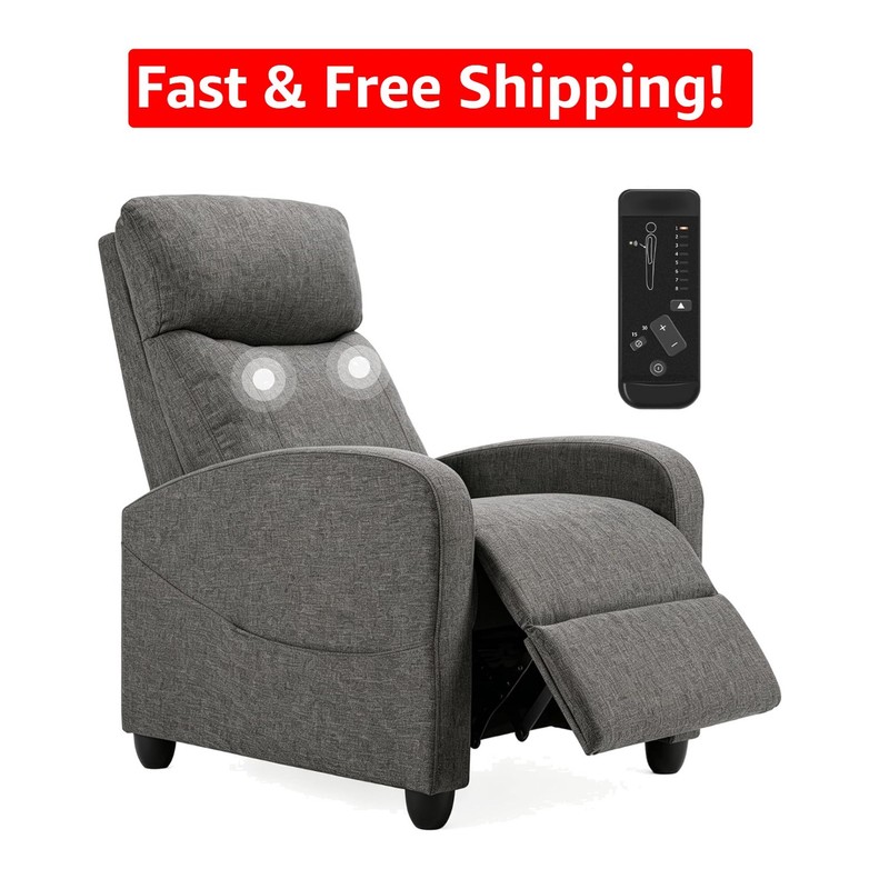 Contemporary Greige Recliner Sofa with Full-Body Massage & Adjustable Footrest