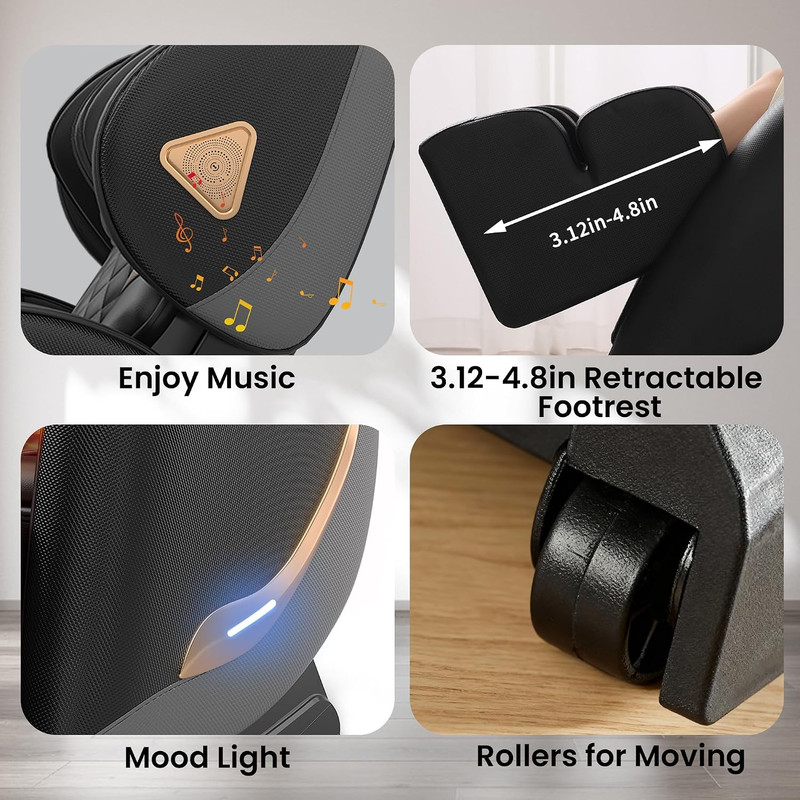 Zero Gravity Full Body Massage Chair with Heat, Bluetooth & Touch Screen - Black gallery