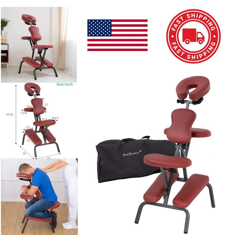 Durable Massage Chair with Foam Filling and Easy Clean PU Leather Cover Burgundy