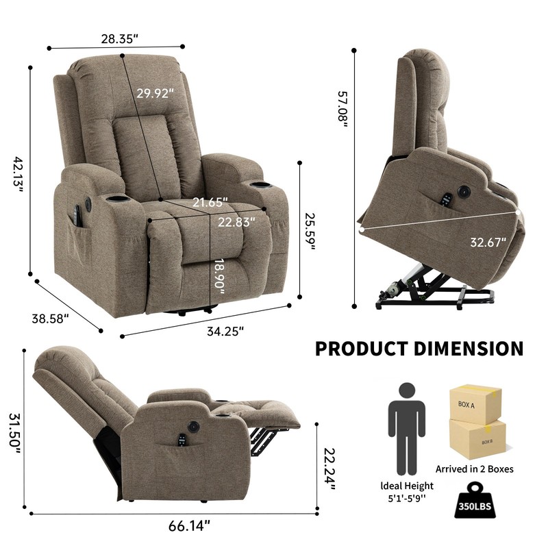 Power Lift Recliner Chair with Massage & Heat, Up to 350 lbs, Brown gallery