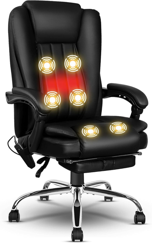 6-Point Massage Office Chair, Big and Tall PU Leather Ergonomic Heating Executiv gallery