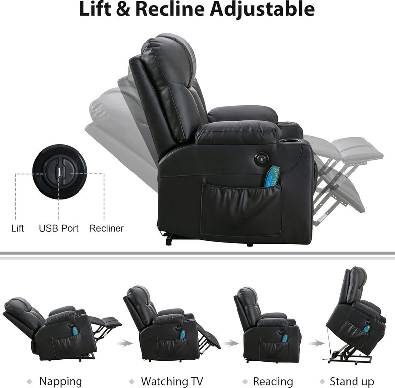 Extra Wide Lift Chair with Heat and Massage Faux Leather Power Lift Recliner gallery