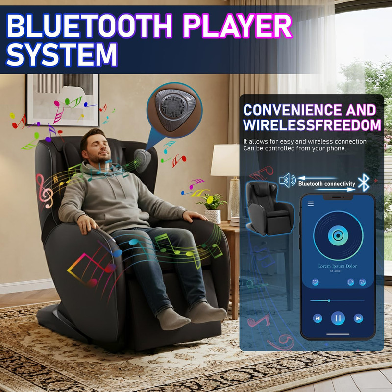 Ergonomic Full Body Massage Chair with Zero Gravity & Bluetooth Music (Black) gallery