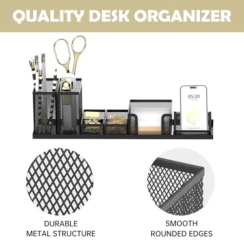 SUPEASY Mesh Desk Organizer Set 6-Piece Pen Holder Caddy Office Phone Stand Blac gallery