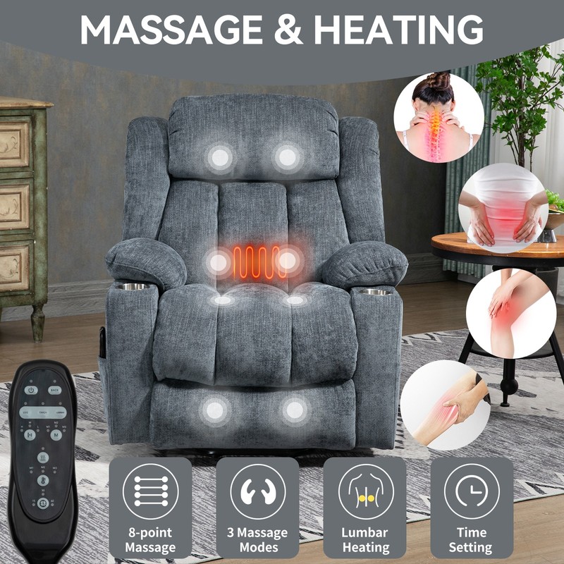 Power Lift Recliner Chair 350 lbs, 8-Point Massage, Lumbar Heat, USB Ports, Blue gallery