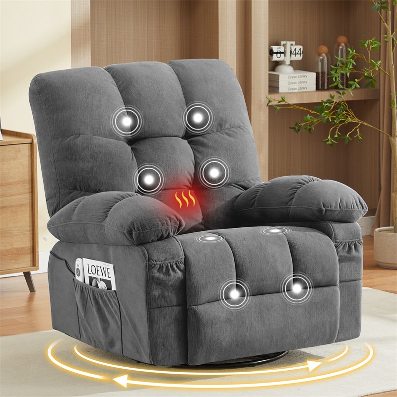 24" Massage Swivel Recliner Chair w/ Vibration & Heating 350LBS Rocker Sofa gallery