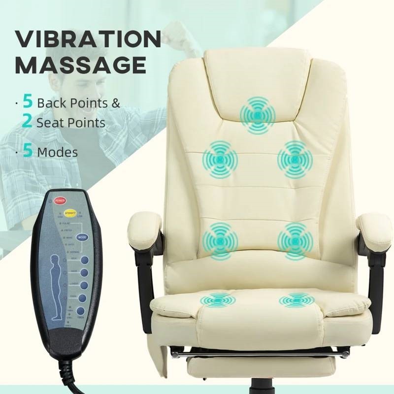 Cream 7 Mode Vibrating High Back Executive Massage Adjustable Office Chair gallery