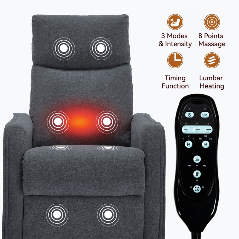 Manual Recliner Chair with Massage, Heat, Rocker & Swivel, Grey gallery