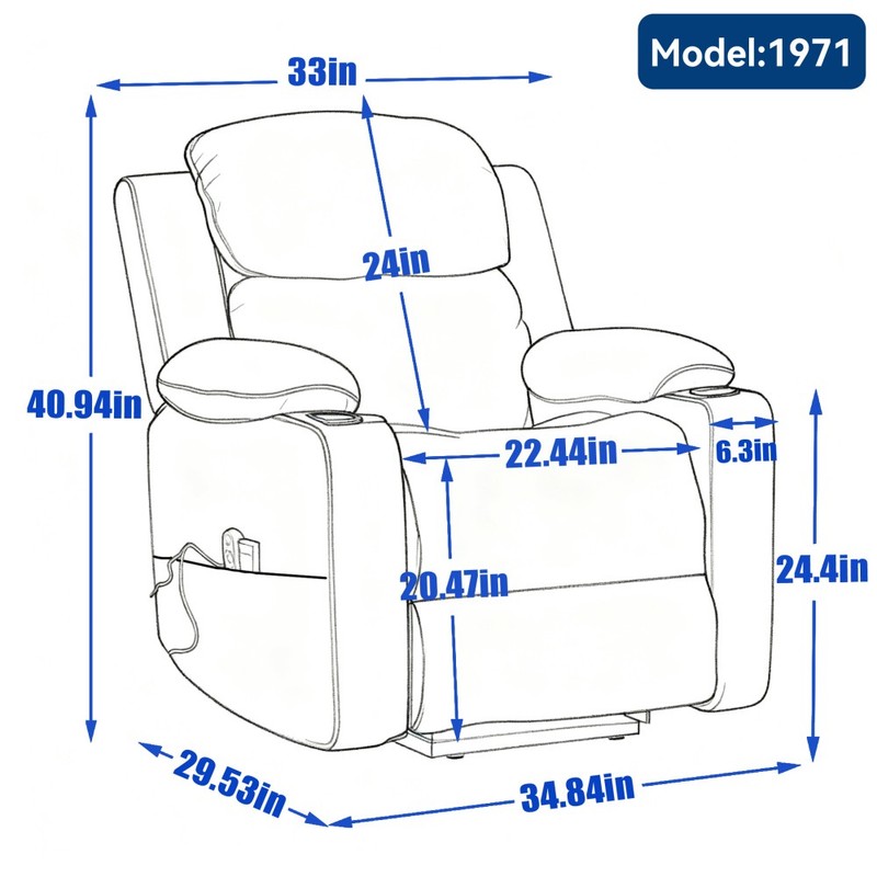 Power Lift Recliner Chair w/ Massage & Heat for Elderly, Heavy Duty, Grey gallery