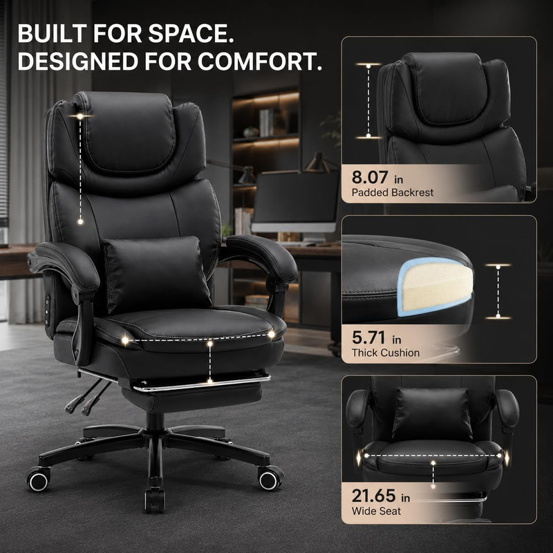 Big and Tall Massage Heat Office Chair for Executive Gaming People | 100-125° Re gallery