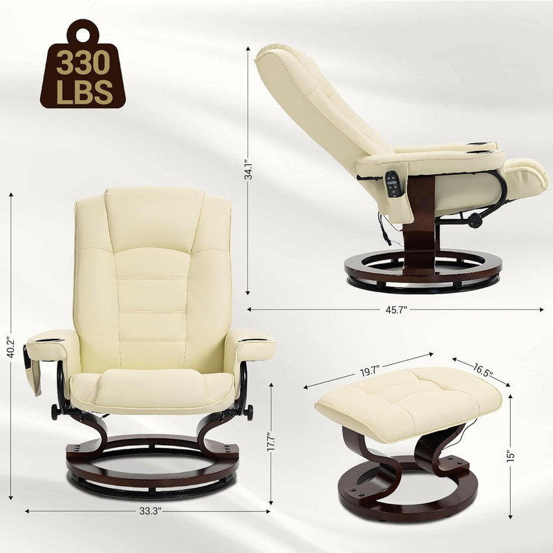 Heated Massage Recliner Chair with Ottoman, PU Leather Lounge Chair with Footres gallery