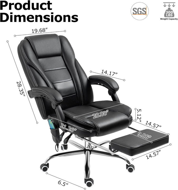Tonghuas Massage Office Chair with Foot Rest Vibration and Heating, 90-130° Recl gallery