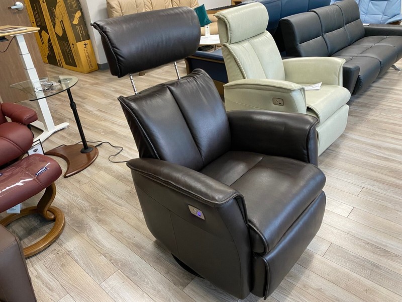 IMG Comfort Duke RM285 Power Swivel Recliner in Sauvage 559 Dark Brown Leather gallery