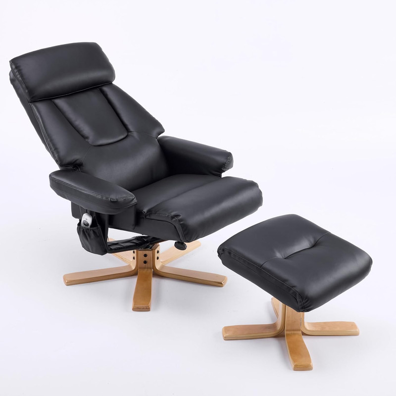 Heated Massage Accent Chair with Ottoman, 360° Swivel, PU Leather, Black gallery