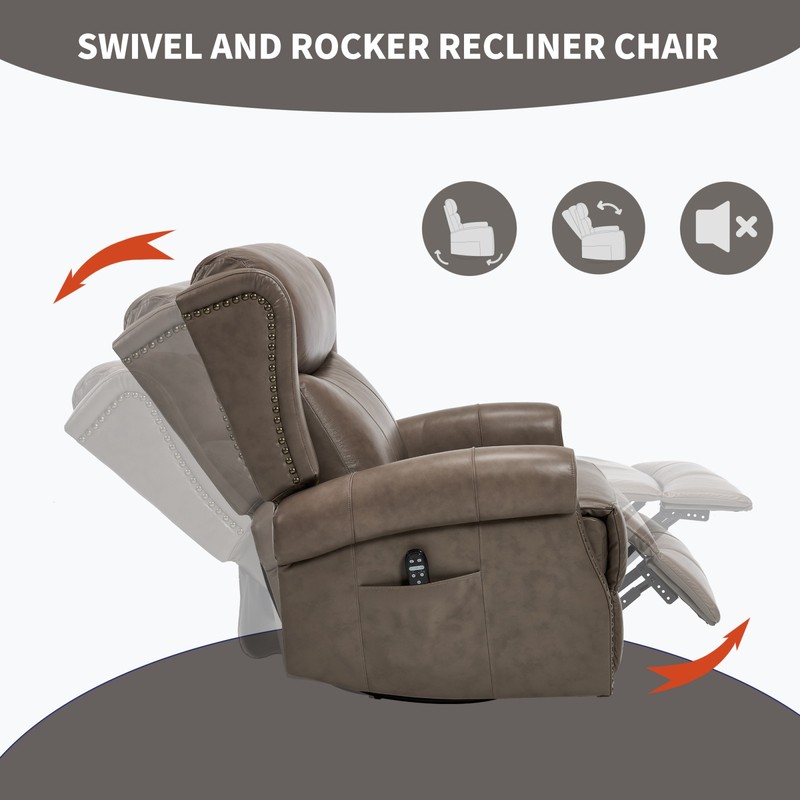 Manual Recliner Chair with Heat Massage, Rocker & Swivel in Leather gallery