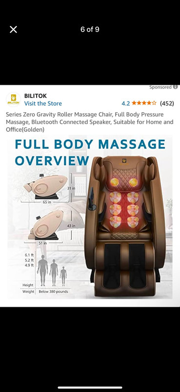 Zero Gravity Recliner Massage Chair with Full Body Heat, Bluetooth Speakers, Air gallery