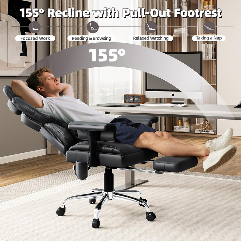 6 Points Massage Heated Home Office Chair with Foot Rest, Black | 400LBS Executi gallery
