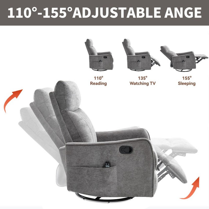 Heat Massage Manual Recliner Chair with Rocker and Swivel in Fabric for Room gallery