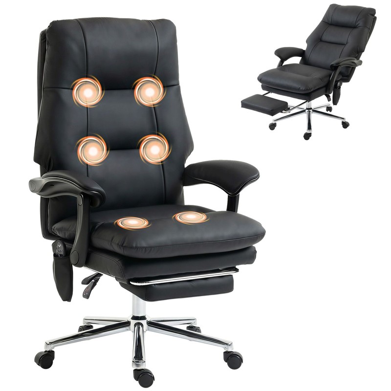 Ergonomic Executive Massage Chair, 6 - Point Vibration, Faux Leather, Black
