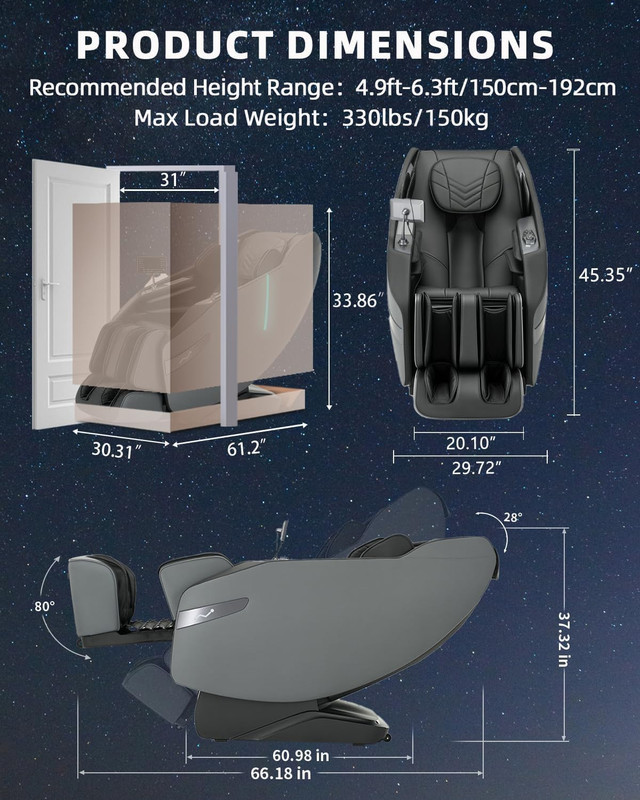 3D Full Body Zero Gravity Massage Chair with Heat & Bluetooth - Black gallery