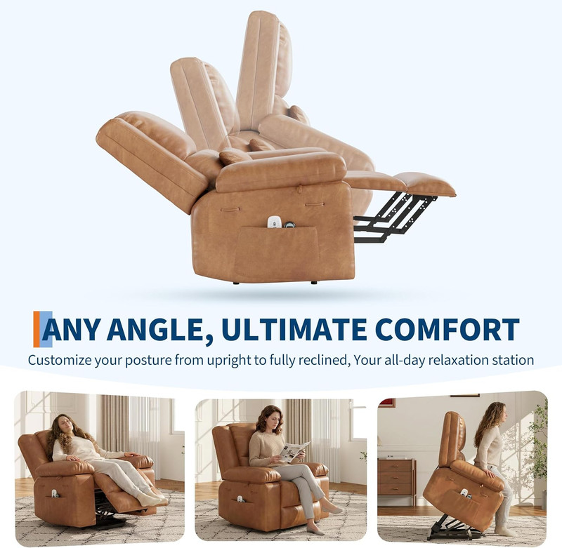 Electric Lift Recliner Chair with Heat & Massage for Elderly - PU Leather gallery