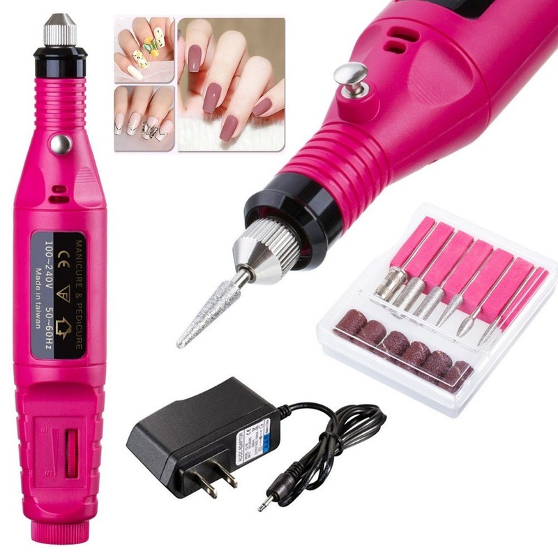 Electric Nail Drill Bits, Portable for Home Travel (Pink) gallery