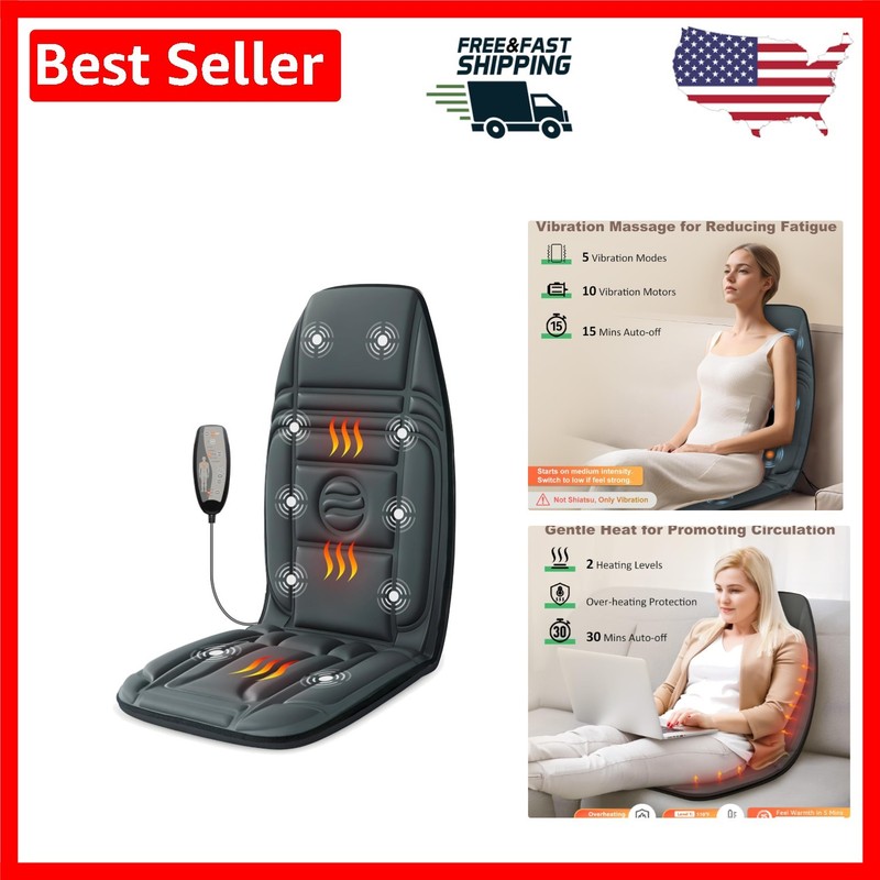 Ergonomic Chair Massager with Heat & Vibration - Ideal for Recliners, Office