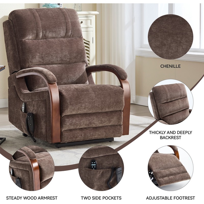 Power Lift Recliner Chair Dual Motor Heat Massage Brown Chenille 350 lbs gallery