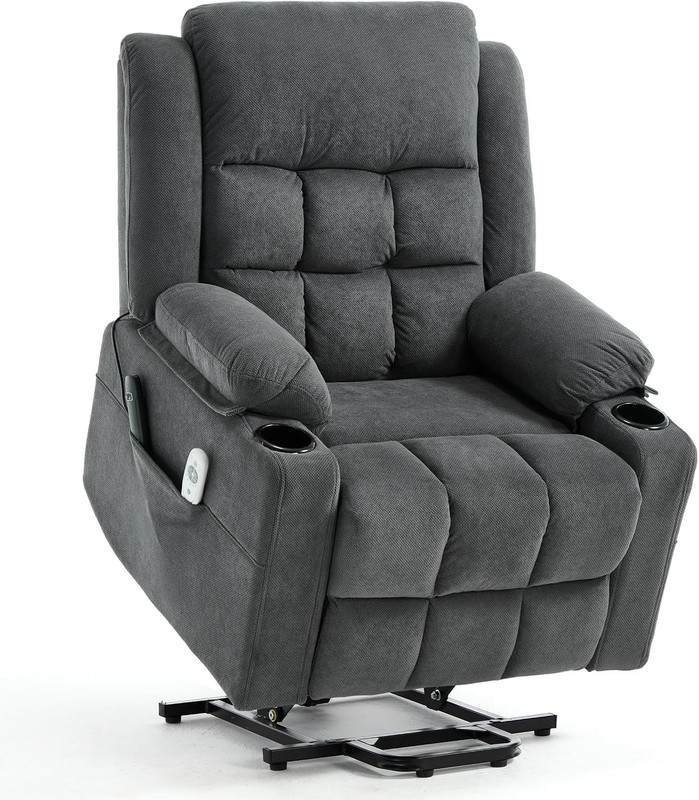 Power Lift Recliner Chair for Elderly Heat Massage USB Cup Holders Grey Fabric gallery