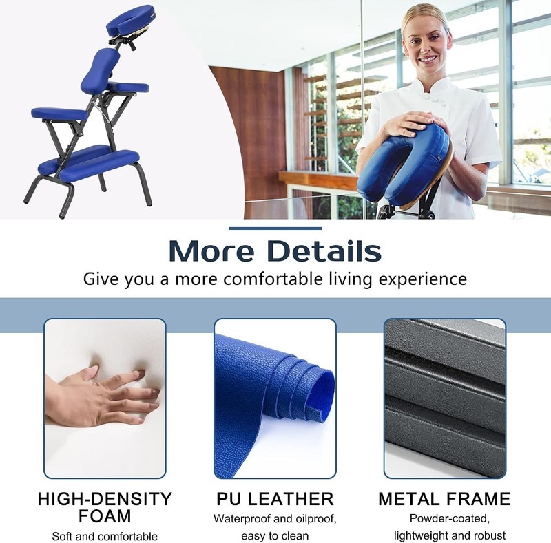 Portable Massage Chair with Adjustable Cradle & High-Density Foam - Blue gallery