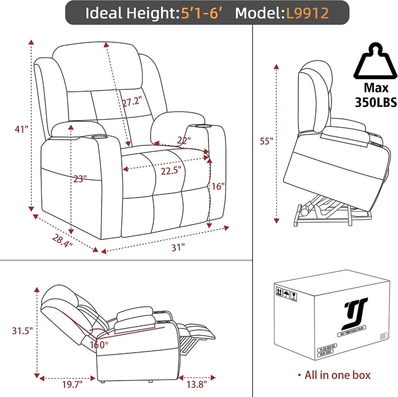 Power Lift Recliner Chair for Elderly Heat Massage USB Cup Holders Grey Fabric gallery