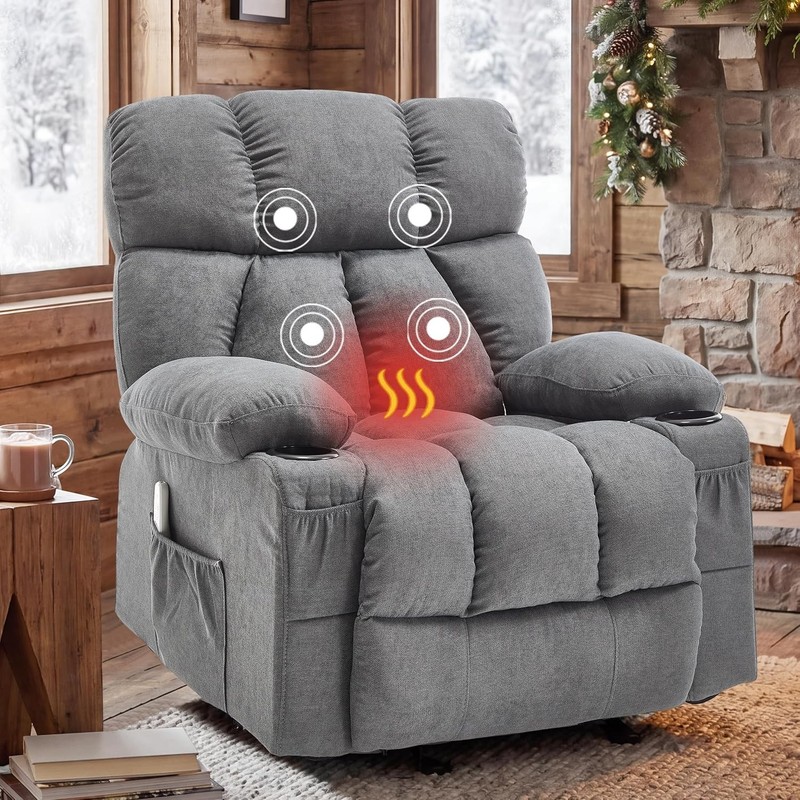 Massage Rocker Recliner Chair for Living Room, Vibration Massage Heat,Grey | USB