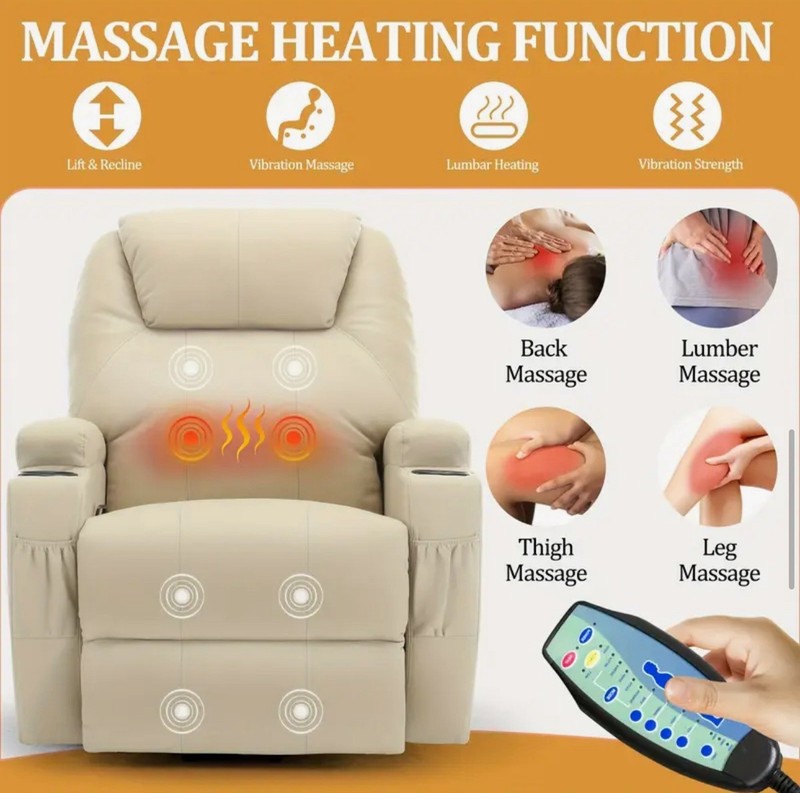 PU Leather Recliner Chair Lift Power Massage Sofa Heat Vibration Heated Leather gallery