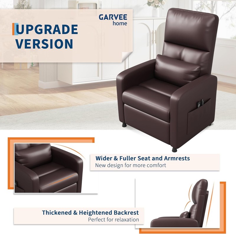 Power Recliner Chair with Massage & Heat,PU Leather with USB Port & Side Pockets gallery