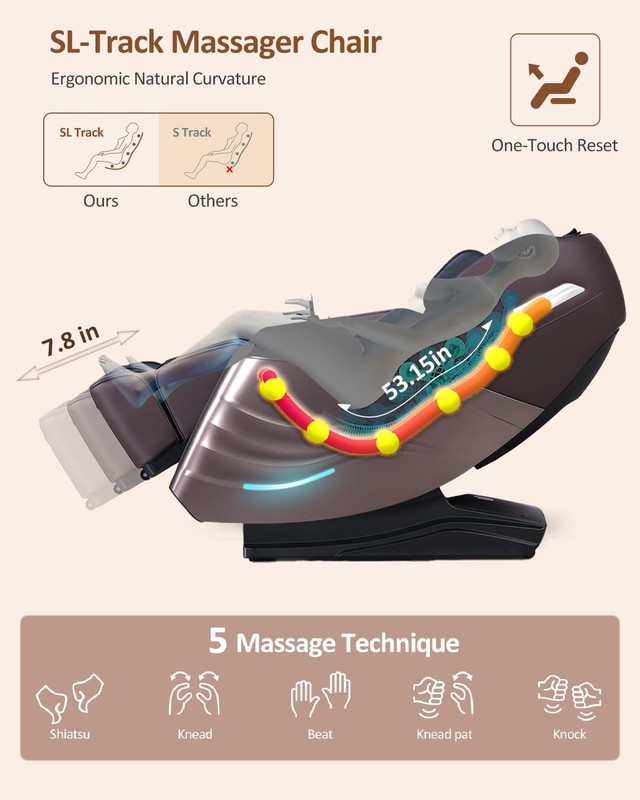 RELX Massage Chair Full Body with Scan, Zero Gravity, Large, Brown gallery