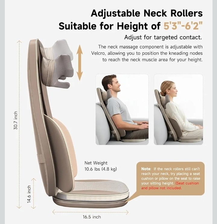 Flekzo Shiatsu Back Massager Seat Pad w/ Heat Neck Rollers Brown gallery