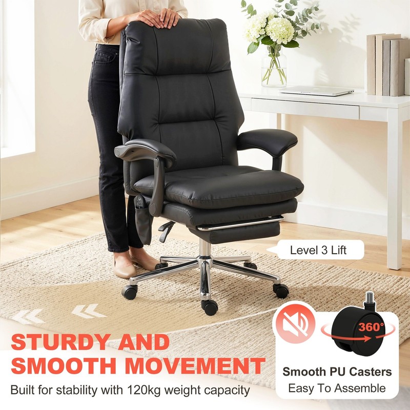 Ergonomic Executive Massage Chair, 6 - Point Vibration, Faux Leather, Black gallery
