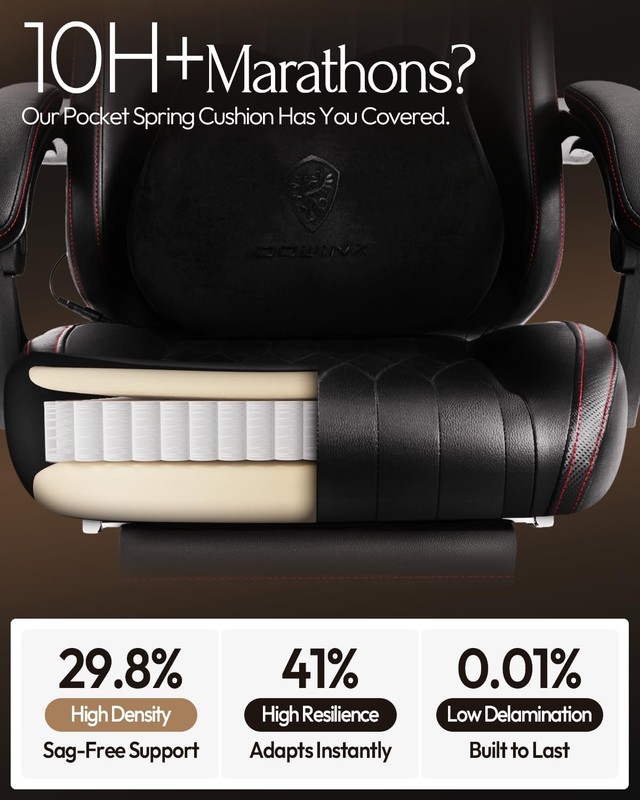 Dowinx Gaming Chair with Neck Massage Lumbar Support for Office Black gallery