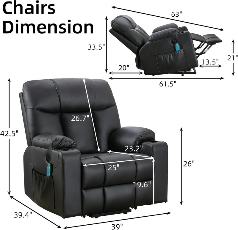 Extra Wide Lift Chair with Heat and Massage Faux Leather Power Lift Recliner gallery