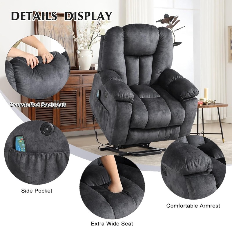 Large Power Lift Recliner Chair with Massage, Heat, and USB for Elderly gallery