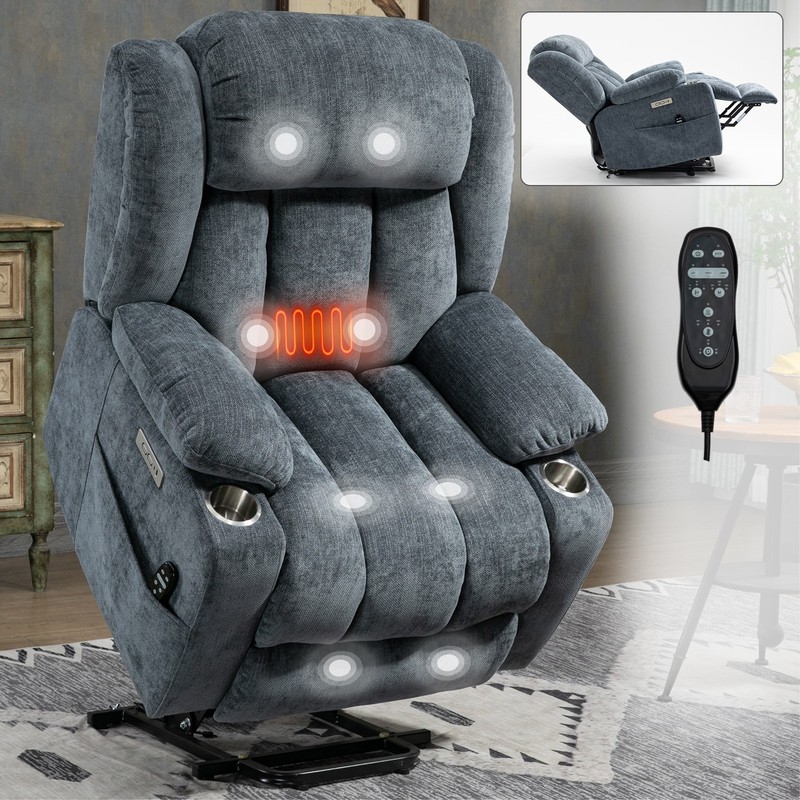 Power Lift Recliner Chair 350 LBS, 8-Point Vibration Massage, Lumbar Heat, Blue