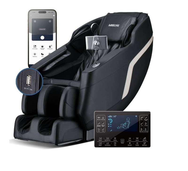 BOSSCARE Full Body Shiatsu Massage Chair Zero Gravity Recliner w/ App Black