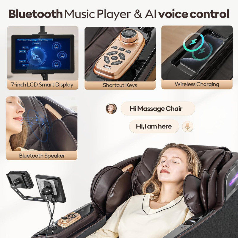4D Shiatsu Massage Chair with Zero Gravity, Heating, AI Voice & Touch Screen gallery
