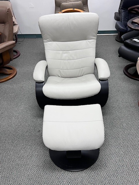 Fjords Trandal Large Recliner Chair + Ottoman, Stark White, Espresso Wood gallery