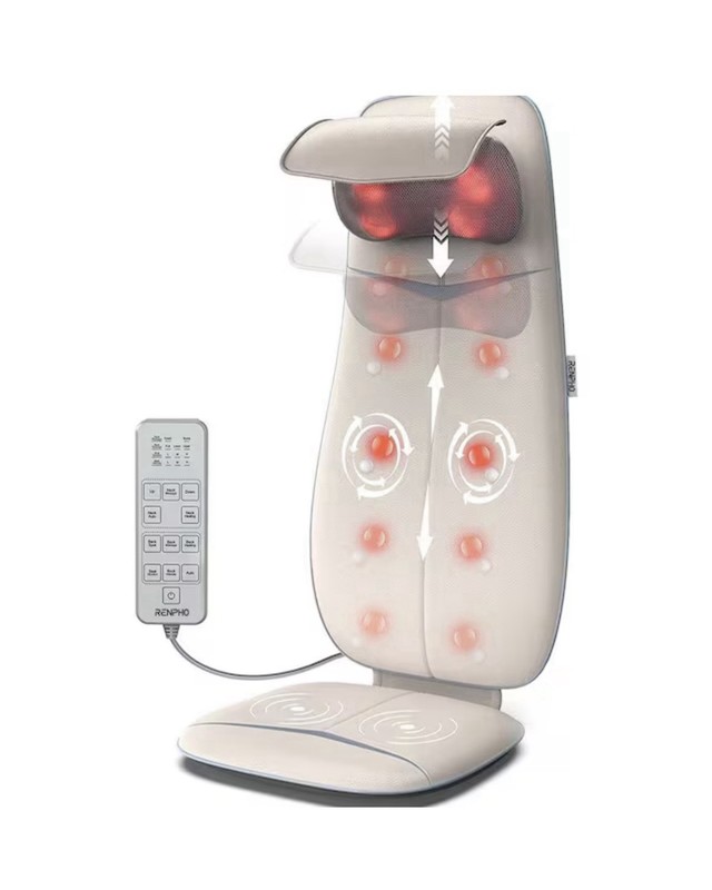 Massage Chair Pad with Remote Neck and Back Cushion S-Shaped 5-Speed in White gallery